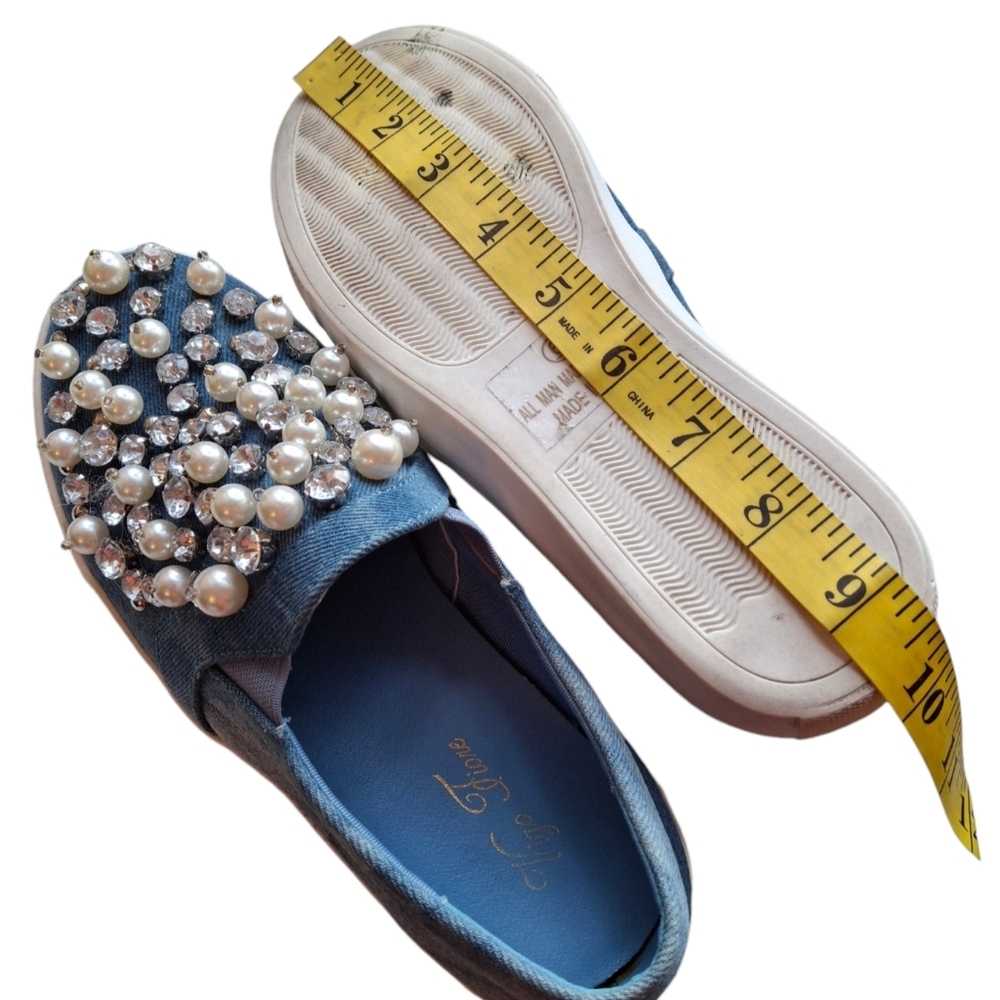 Vigo Fiore Chic-22 Studded Pearl Rhinestone Denim Slip-On Sneaker Women Size 6.5 - Picture 13 of 13
